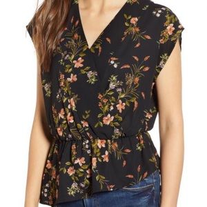 Wrap style flower blouse